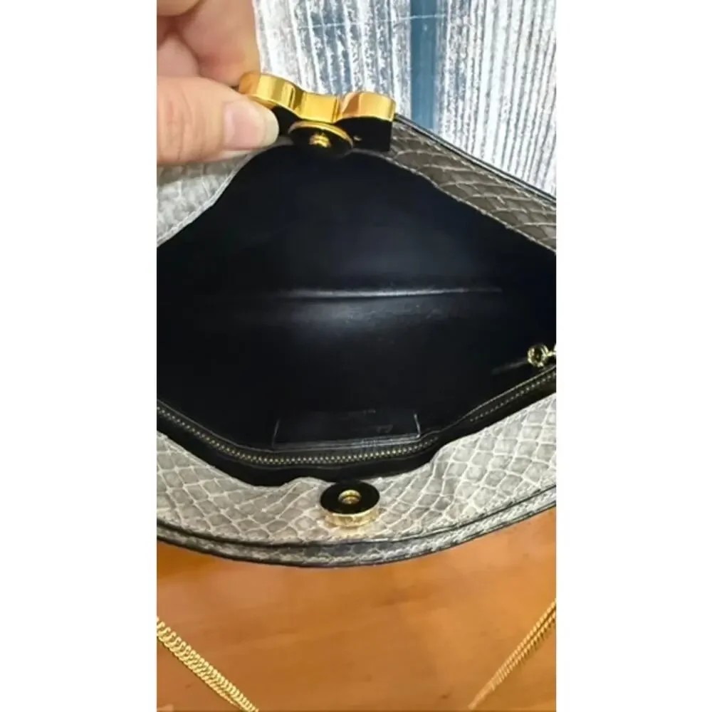 Salvatore Ferragamo‎ Women's Gray Snakeskin Clutch & Heels Set Size 8 Formal